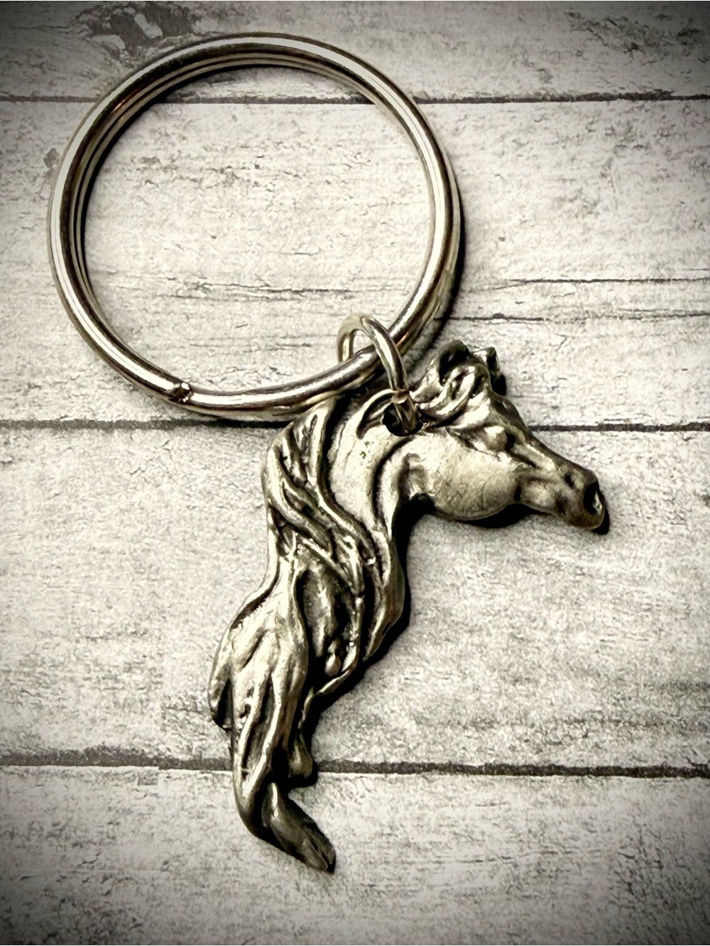 Pewter Horse Head Keyring Keychain